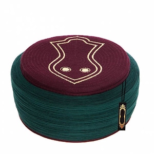 Handmade Bordeaux & Green Nalain Sarik, Pecinya, Sorban, imamah, Kufi Cap, Muslim Men&#39;s Hat Cap, Pagri, Turban, Skullcap, Ottoman Fez