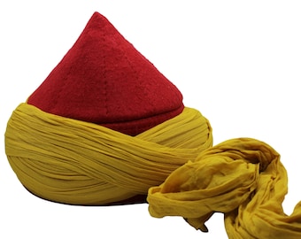 Bordeaux and Yellow Mens Haqqani Imamah, Cyprus Style Islamic Cap, Unique Islamic Art, Haqqani Sufi Order, Islamic Men's Head Wear