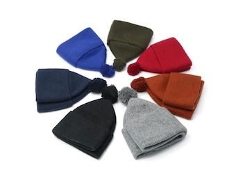 Choose Your Wool Beanie Hat with Pom-Pom, Old School Autumn Winter Spring Headwear, Foldable Kufi Hat WLH