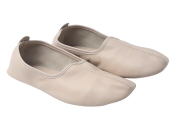 Pantofole babouche in vera pelle color crema, pantofole babouche tradizionali, scarpe tradizionali da uomo, scarpe da casa, pantofole da casa, calzini in pelle - Italia