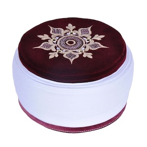 Handmade Prayer Hat Sarik - Men Kufi - Muslims Hat- Skull Cap- Secaat Claret red Kufi - 5 of air holes - imamah taqiyya -
