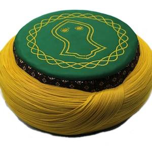 Handmade Green & Mustard Yellow Nalain Sarik, Pecinya, Sorban, imamah, Kufi Cap, Muslim Men&#39;s Hat Cap, Pagri, Turban, Skullcap, Ottoman Fez