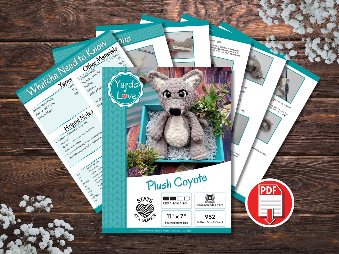 Plush Coyote Pattern // Amigurumi Stuffed Animal Doll Etsy