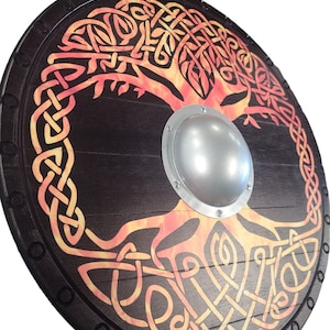 Flaming Tree of Life VIKING SHIELD!  Solid Wood!  Free usa Shipping!