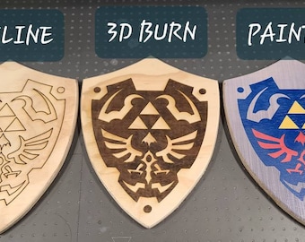 Solid Wood Zelda Inspired Hylian Shield.  Battle Ready!  Wood Burned or Full Color  Free USA Shipping!