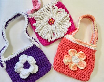 Crochet mini purse with flower toddler bag toddler purse cotton small tote