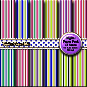 Stripes-02 Digital Paper, Digital Paper Background Stripes Printable Paper Pack Colorful Stripes Rainbow Patterns  300 DPI Instant Download