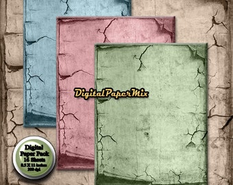 16 Vintage Digital Paper, Digital Background Paper, Grunge Paper, Decorative Paper, Printable Scrapbook Paper Pack, 300 DPI Instant Download
