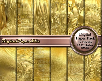 Gold Digital Paper, Gold Scrapbook Paper Pack, Golden Digital Paper Pack, Metal, Metallic, Foil, Gold Texture Paper 300 DPI Instant Download