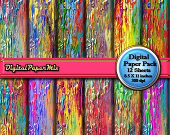 12 Digital Paper, Abstract Dripping Digital Paper Pack, Drips Printable Paper Pack, Abstract Scrapbook Paper Pack,  300 DPI Instant Download