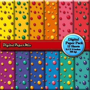 Polka dot Digital Paper, Multi Color Digital Paper Background, Rainbow Printable Paper Pack Dot Scrapbook Paper, 300 DPI, Instant Download