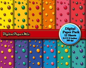 Polka dot Digital Paper, Multi Color Digital Paper Background, Rainbow Printable Paper Pack Dot Scrapbook Paper, 300 DPI, Instant Download