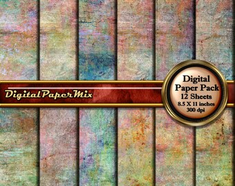 Grunge Digital Paper, Colorful Grunge Textures, Junk Journal Paper, Grunge Backgrounds, Scrapbooking Paper Pack, Digital Download 300 DPI