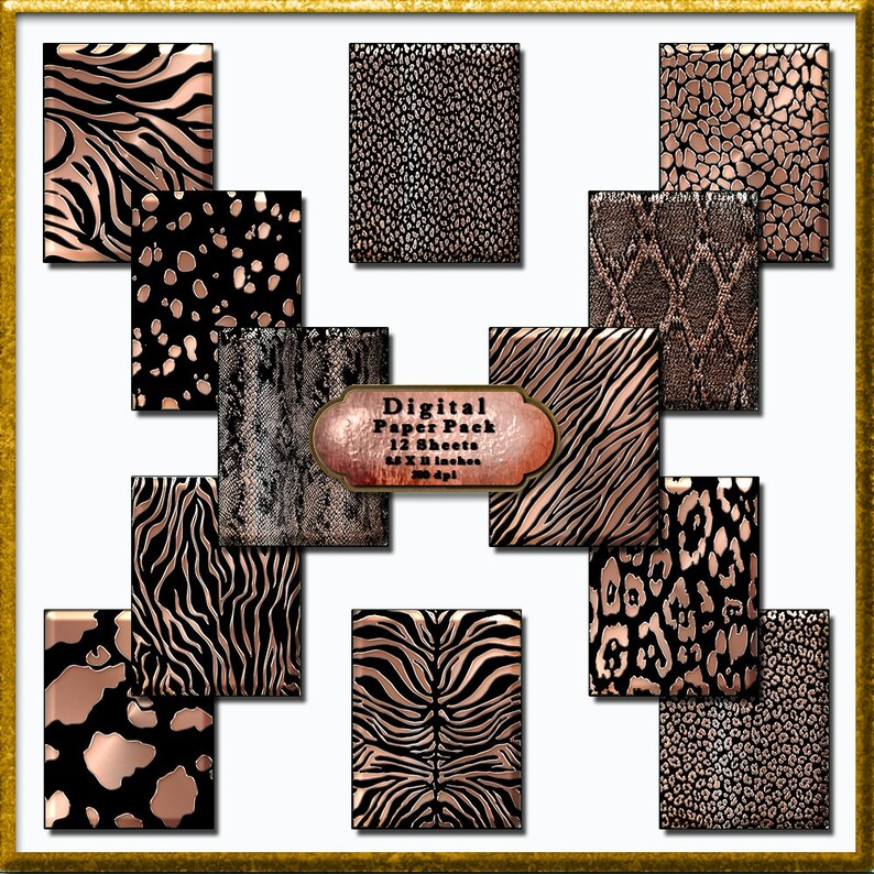 Animal Print Digital Paper Rose Gold Animal Print Printable - Etsy