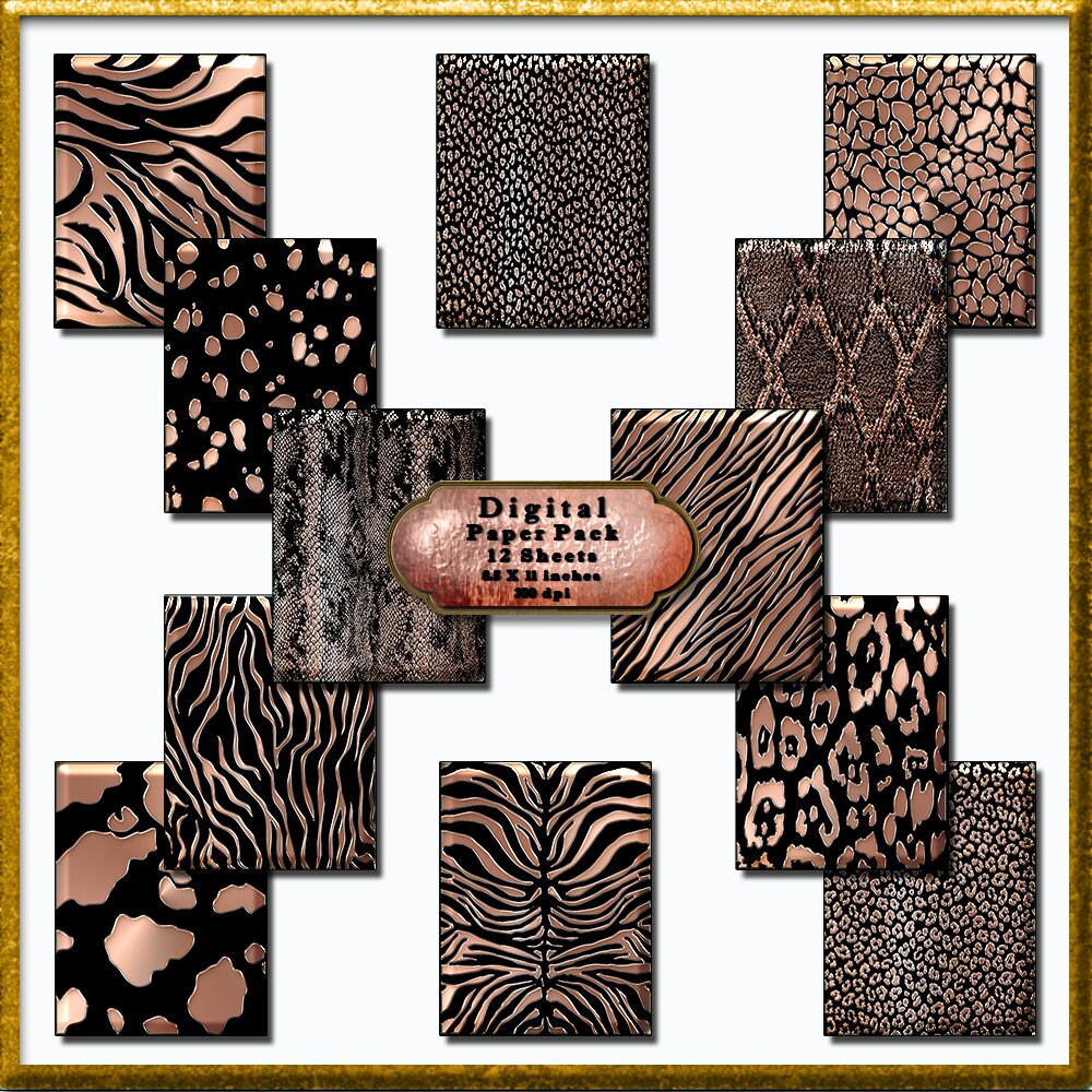 Animal Print Digital Paper, Rose Gold Animal Print Printable Paper ...