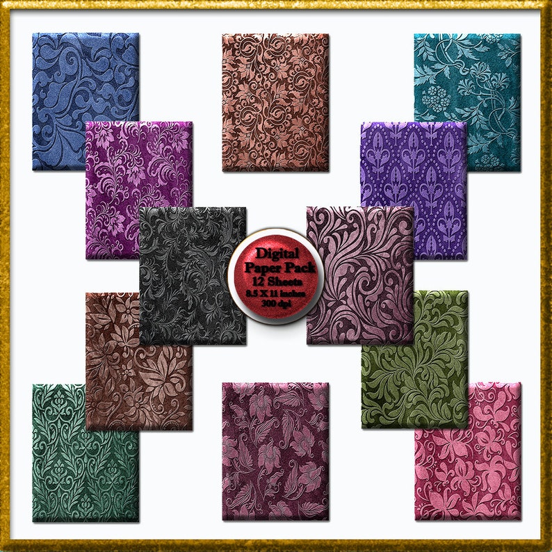 Velvet Damask Digital Paper Vintage Velvet Textures Scrapbook Etsy UK