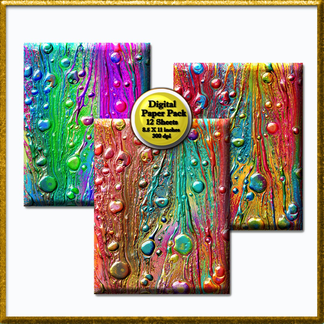 12 Digital Paper, Abstract Dripping Digital Paper Pack, Drips Printable ...