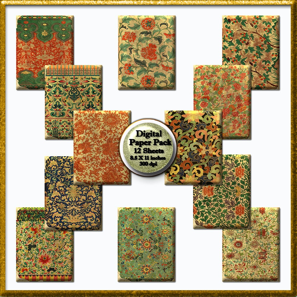 Digital Paper, Fall Colors Floral Digital Paper Pack, Junk Journal ...