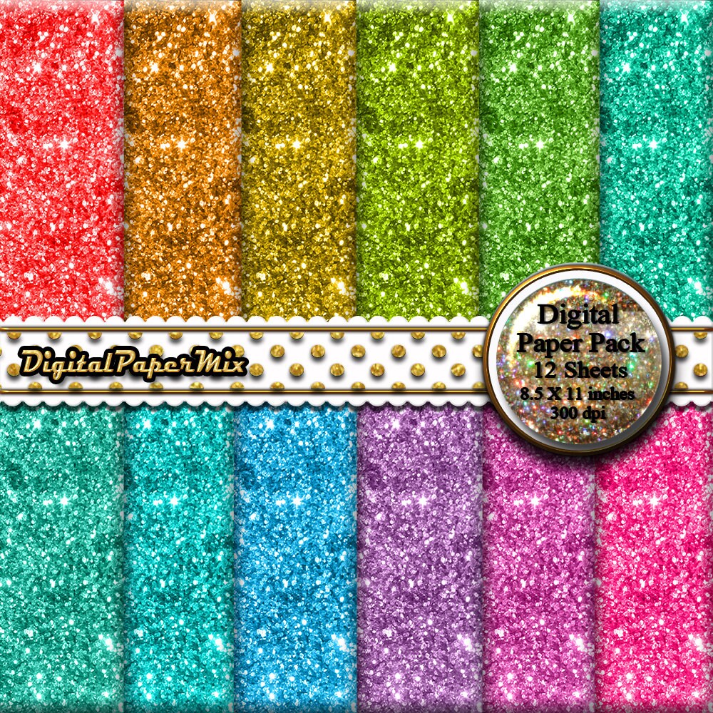 Bright Glitter Digital Paper Glitter Printable Paper Pack Etsy