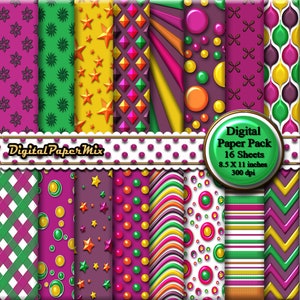 Purple Pink Digital Paper, Pink Digital Paper Backgrounds, Purple Printable Scrapbook Paper Pack, Dots Patterns, 300 DPI Instant Download