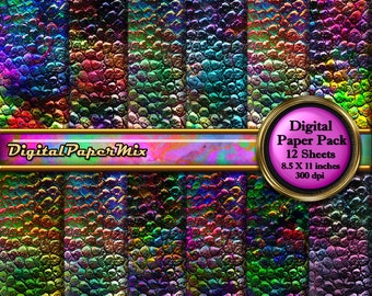 12 Abstract Digital Paper, Bubble Paper Digital Paper Pack, Printable Paper Pack, Abstract Circles Textures Paper, 300 DPI Instant Download