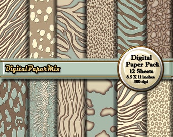 Papier cyfrowy, pakiet papieru cyfrowego z nadrukiem zwierzęcym, beżowe tło z nadrukiem zwierzęcym, papier do scrapbookingu cyfrowego z nadrukiem zwierzęcym 300 DPI natychmiastowe pobranie