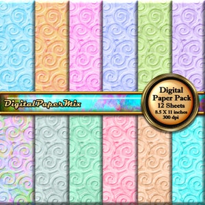 Watercolor Damask Digital Paper, Pastel Watercolor Swirl Digital Paper, Scrapbook Paper Pack, Background Paper,  300 DPI Instant Download