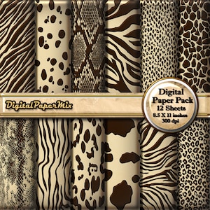 Digital Paper, Brown Animal Print Digital Paper, Safari Animal Print Digital Scrapbook Paper Pack, Background Paper 300 DPI Instant Download