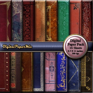 Digital Paper Antique Book Covers: Decorative Book Covers Old Books Digital Paper Pack, Decoupage, Card Making Scrapbooking INSTANT DOWNLOAD