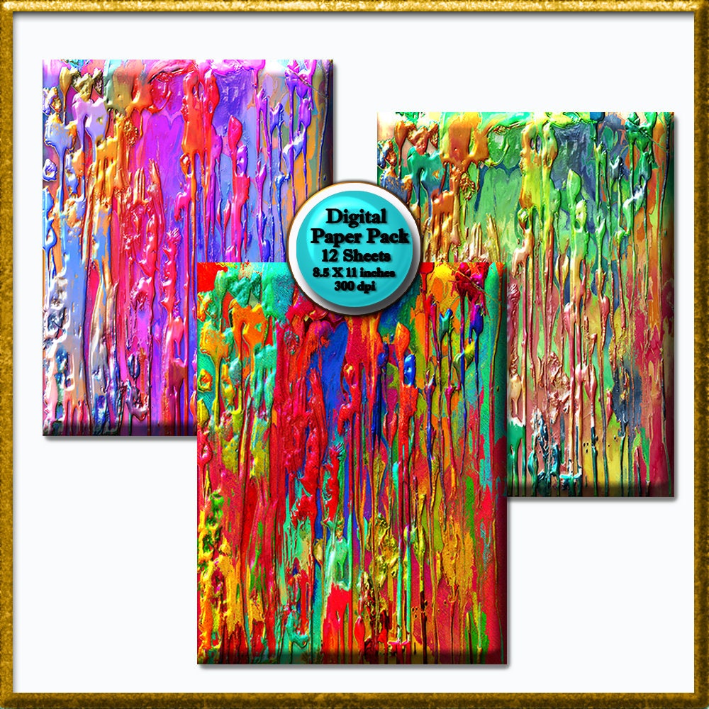 12 Digital Paper, Abstract Dripping Digital Paper Pack, Drips Printable ...