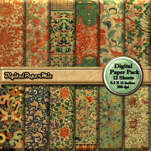 Digital Paper, Fall Colors Floral Digital Paper Pack, Junk Journal Paper, Scrapbook Vintage Paper Autumn Paper Pack 300 DPI Instant Download