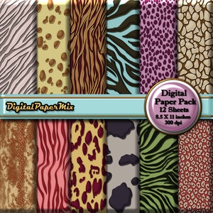 Purple Green Animal Print Digital Paper, Animal Print Printable Paper, Animal Print Digital Scrapbook Paper Pack, 300 DPI Instant Download