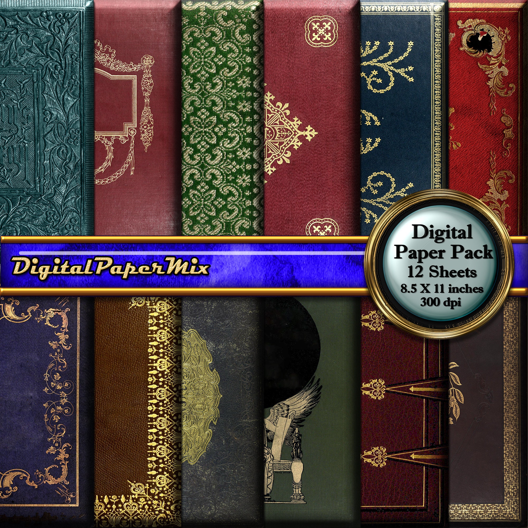 12 Digital Paper Antique Book Covers, Junk Journal Book Covers, Printable  Digital Paper, Decoupage Scrapbook Paper, 300 DPI INSTANT DOWNLOAD 