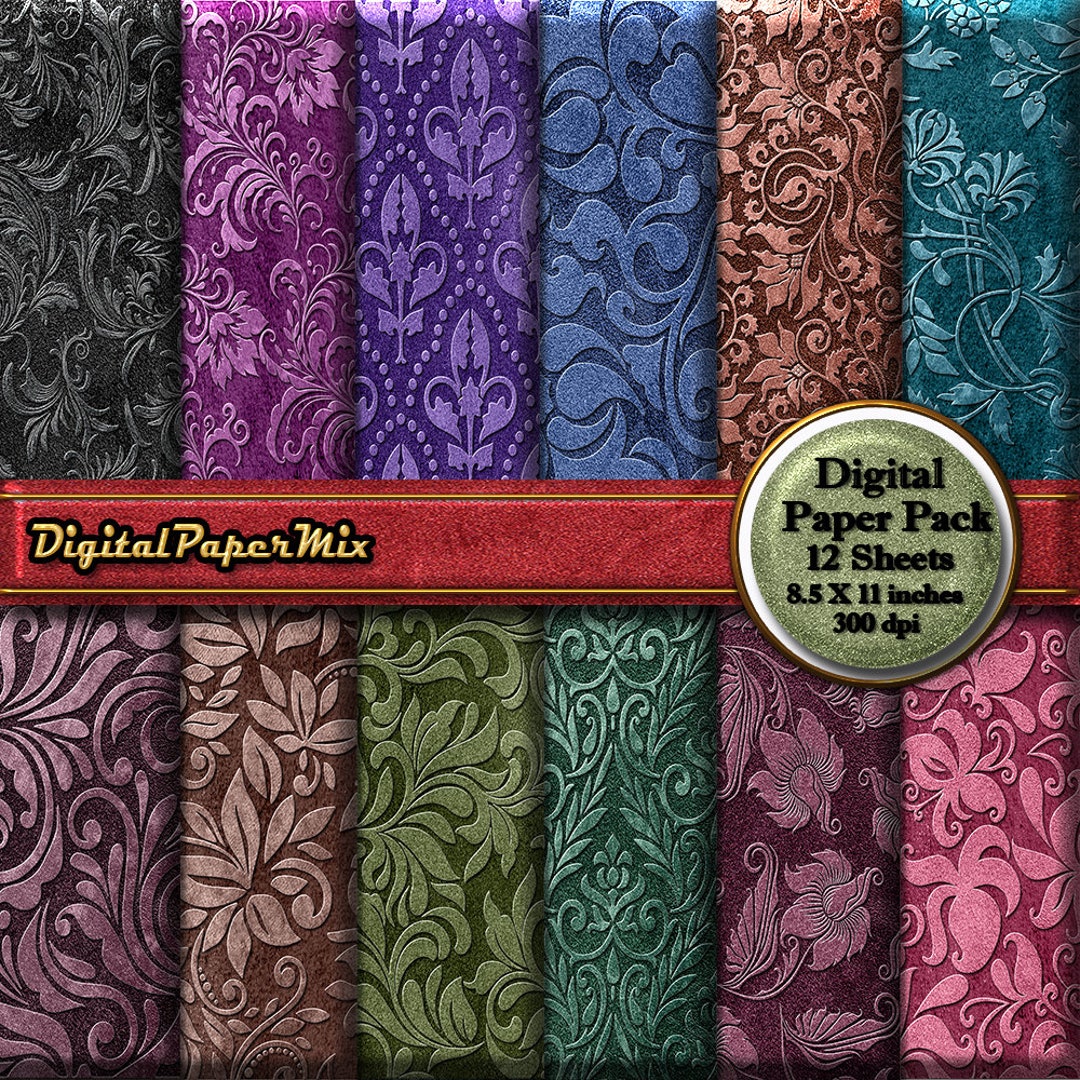 Velvet Damask Digital Paper, Vintage Velvet Textures Scrapbook Paper