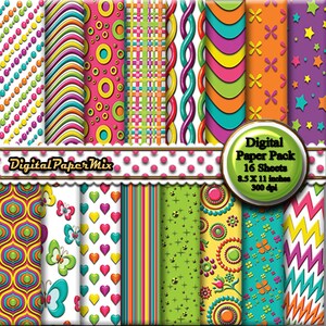 Bright Colors Digital Paper, Embossed Digital Paper, Printable Scrapbook paper, Decoupage Paper, Scrapbook Paper, 300 DPI Instant Download
