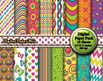 Bright Colors Digital Paper, Embossed Digital Paper, Printable Scrapbook paper, Decoupage Paper, Scrapbook Paper, 300 DPI Instant Download