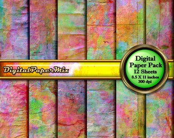 Grunge Watercolor Digital Paper, Watercolor Digital Paper Pack, Scrapbook Paper Pack, Abstract Textures Paper,  300 DPI Instant Download