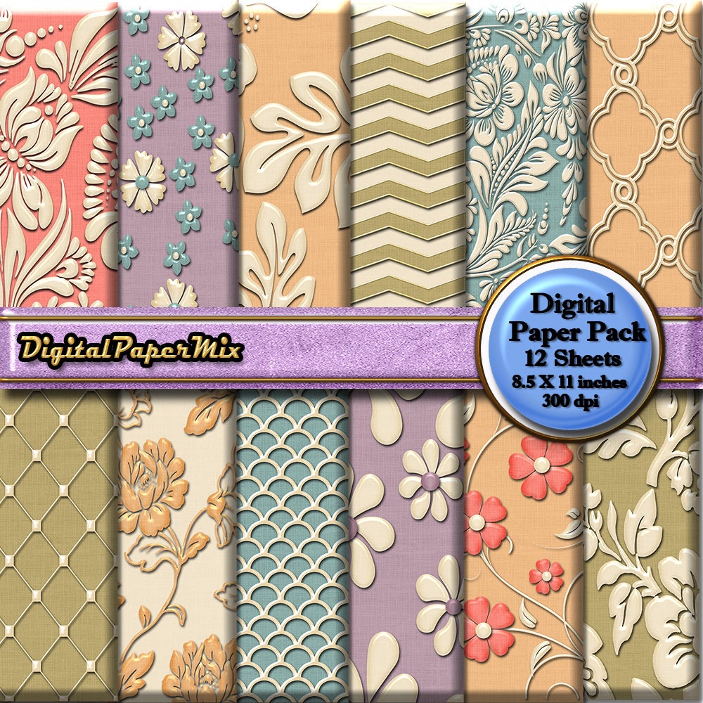 Digital Paper, Pastel Floral Digital Paper Floral, Flowers Digital Scrapbook Paper Pack, Digital Background Paper, 300 DPI Instant Download