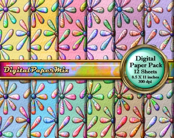 Papel digital, Fondo abstracto de flores de acuarela, Paquete de papel imprimible de acuarela pastel, Scrapbook digital 300 DPI Descarga instantánea