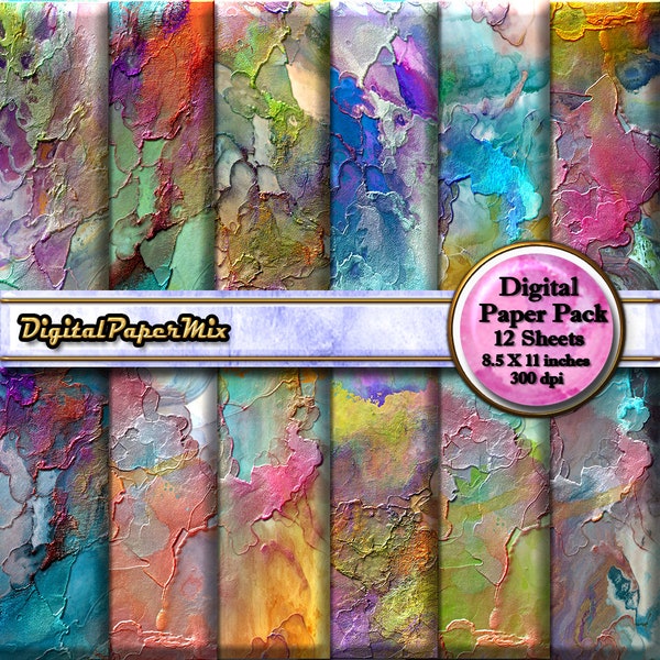 Abstract Marble Digital Paper, Digital Paper Background, Watercolor Ink Paper Pack, Abstract Digital Scrapbook  300 DPI Instant Download