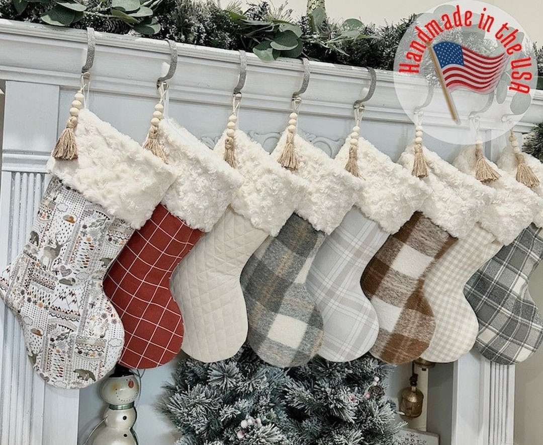 Personalized Christmas Stockings. Fur Stockings. Ivory Etsy