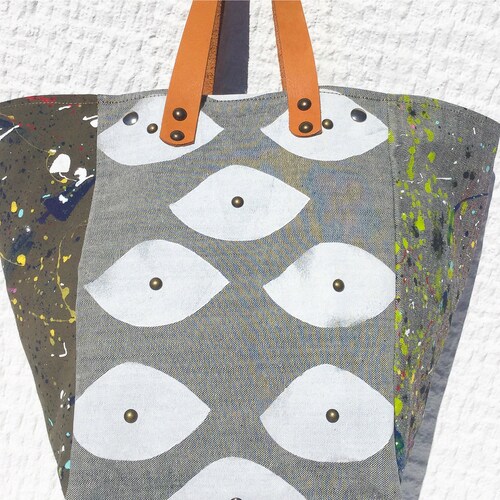Unique Hand Painted Tote Bag, Denim Fabric and Vintage Military shops Canvas/Splatter Paint and Eyes Art Tote Bag – IreneED66