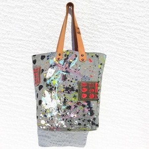 Unique Hand Painted Denim Tote Bag/Upcycled Denim Fabric Tote/ Splatter Paint Art Tote Bag – IreneED62