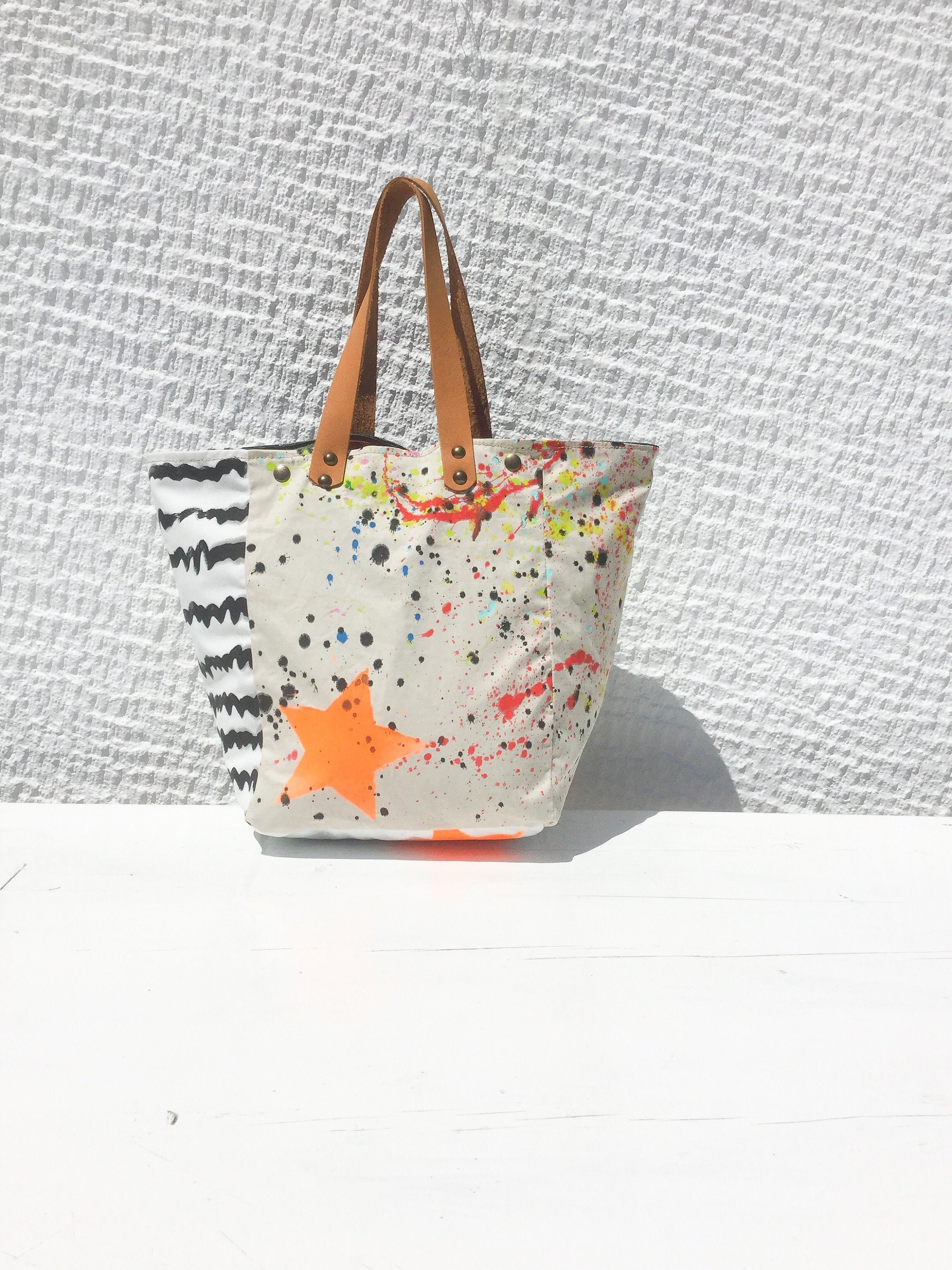 Hand Painted Canvas Tote Bag colorful Splatter Paint Canvas Tote Bag large Carry All Tote art Handbag Ireneec57 Etsy UK