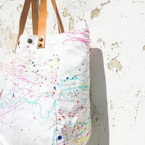 Hand Painted White Canvas Tote Bag/Splatter Paint Canvas Tote Bag/Water Resistant Canvas Tote Bag/Art Tote Bag IreneC45 image 3
