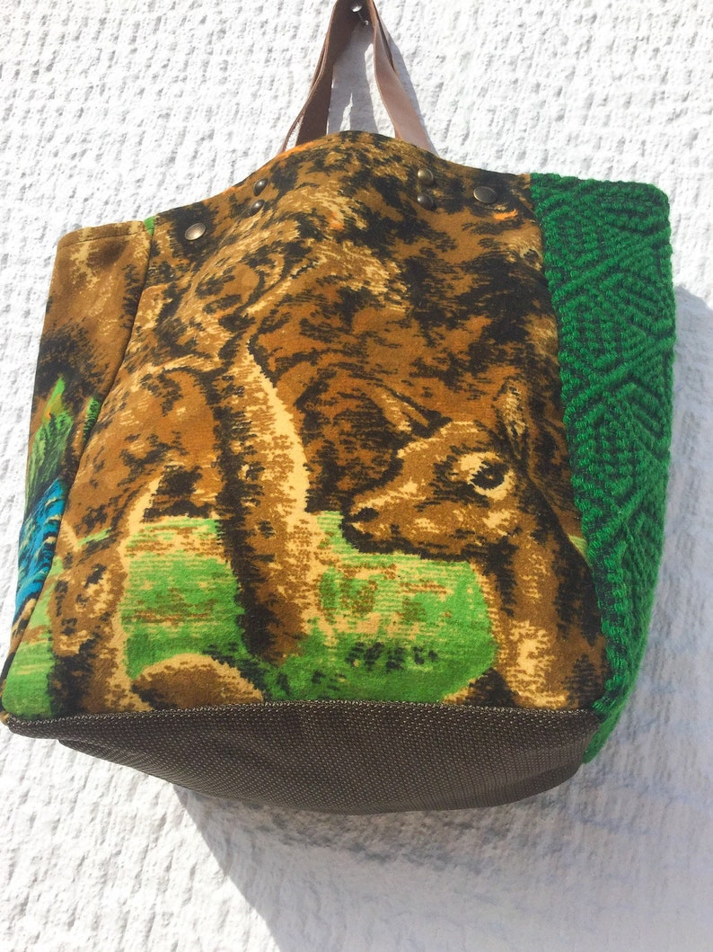 Upcycled Vintage Tapestry Tote Bag Tapestry and Wool Hand Loomed Fabric ToteWildlife Tote Bag IreneTap5