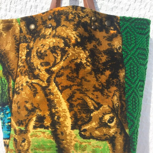 Upcycled shops Vintage Tapestry Tote Bag/ Tapestry and Wool Hand Loomed Fabric Tote/Wildlife Tote Bag - IreneTap5