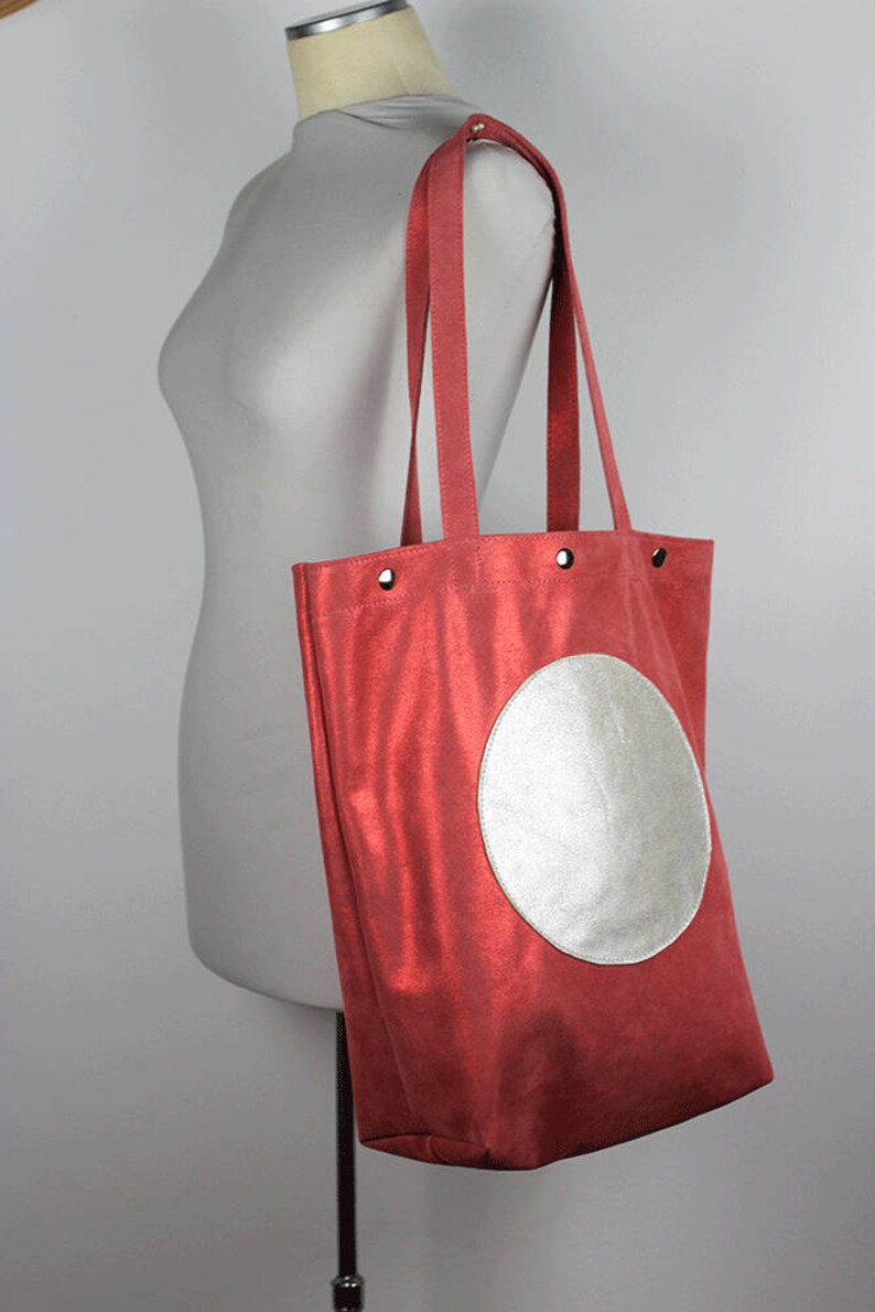 Metallic Leather Tote Bag/coral Metallic Suede Leather Etsy
