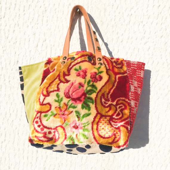 Small Fabric Tote Bag upcycled Vintage Floral Tapestry Vintage Woven Fabric Velvet Animal Print Polka Dot Deer Pattern Koutaki28 Etsy Ireland