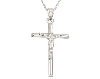 14K White Gold Large Jesus Crucifix Cross Pendant Necklace